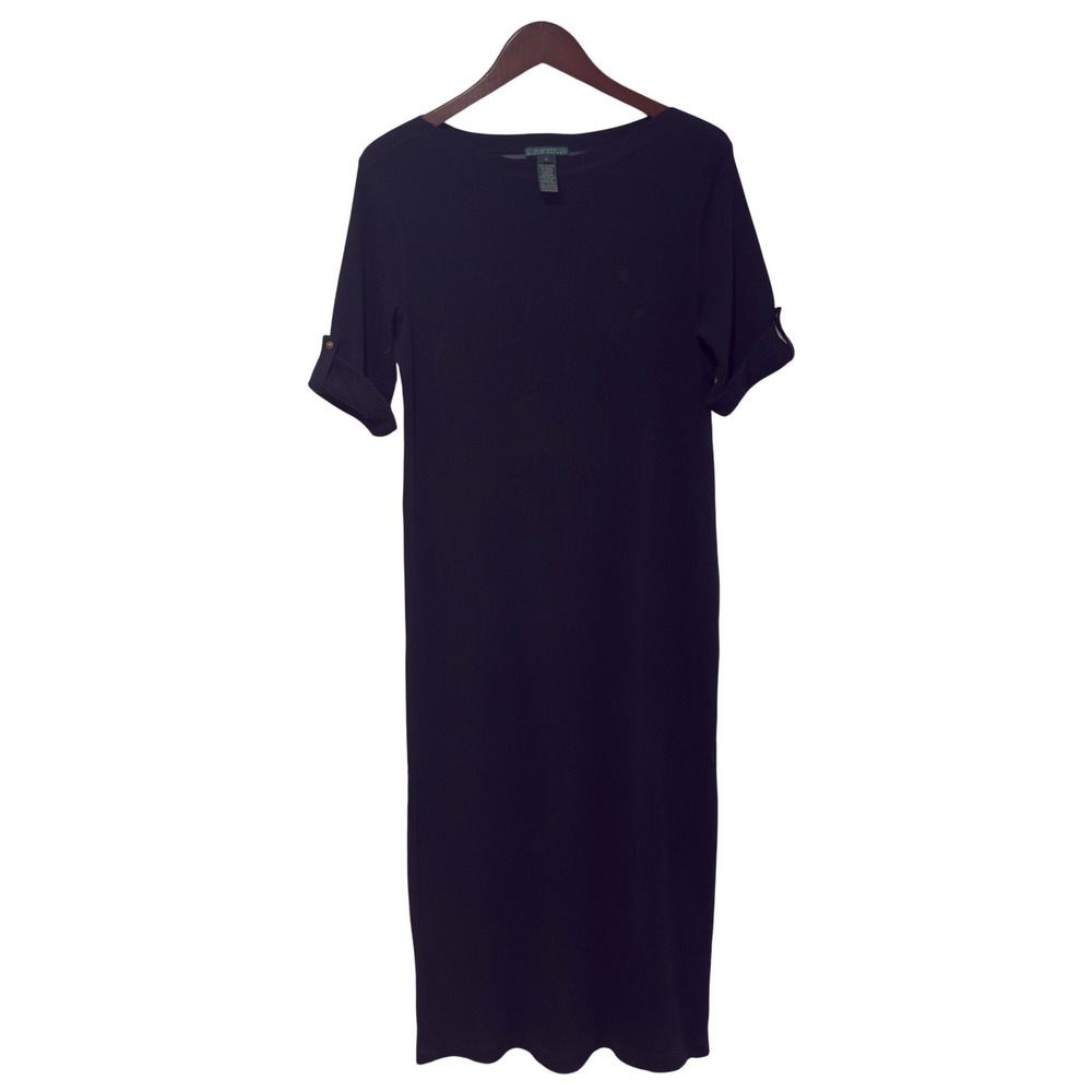 Lauren Ralph Lauren Ribbed Midi Dress Black Size‎ L